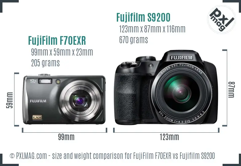 FujiFilm F70EXR vs Fujifilm S9200 size comparison