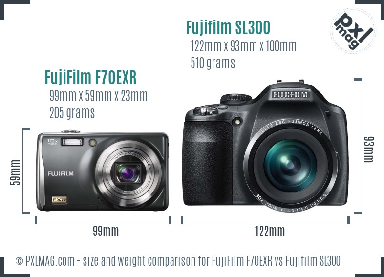 FujiFilm F70EXR vs Fujifilm SL300 size comparison