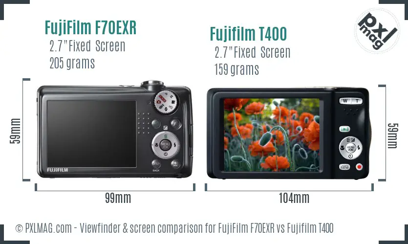 FujiFilm F70EXR vs Fujifilm T400 Screen and Viewfinder comparison