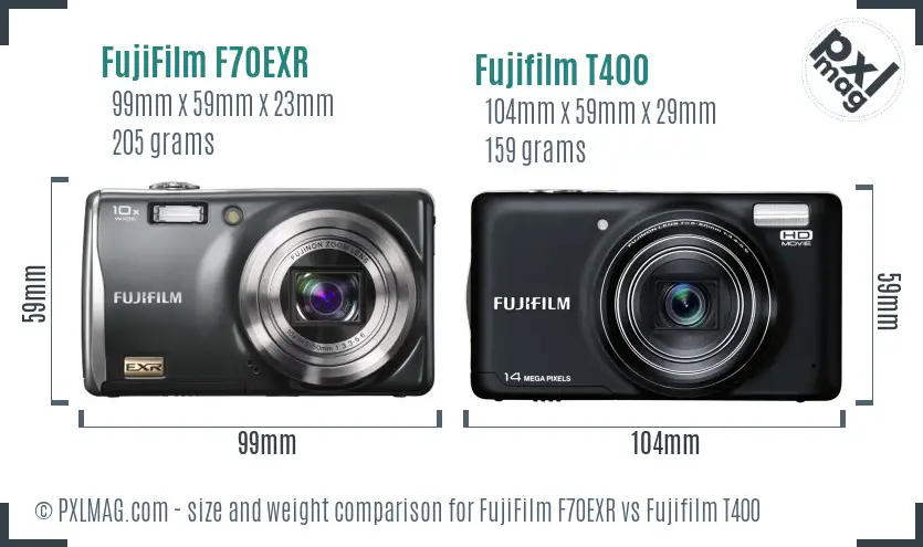 FujiFilm F70EXR vs Fujifilm T400 size comparison