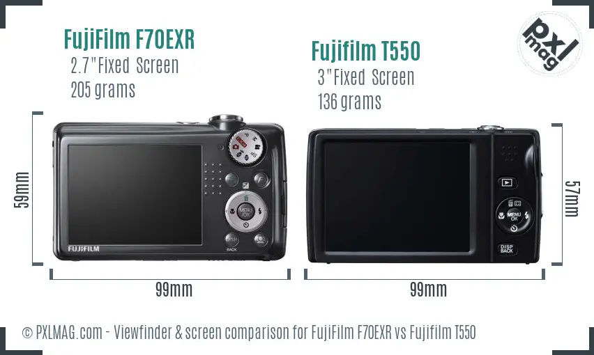 FujiFilm F70EXR vs Fujifilm T550 Screen and Viewfinder comparison
