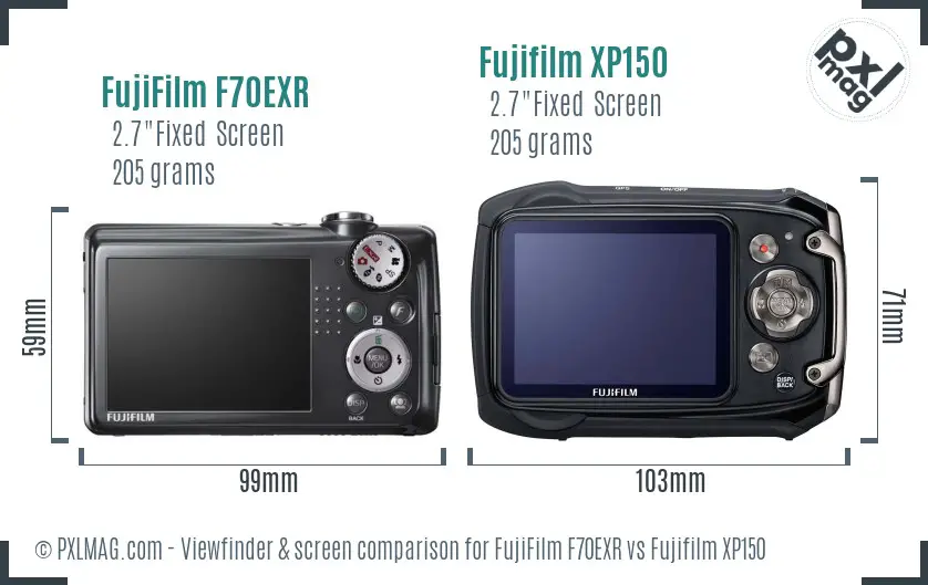FujiFilm F70EXR vs Fujifilm XP150 Screen and Viewfinder comparison