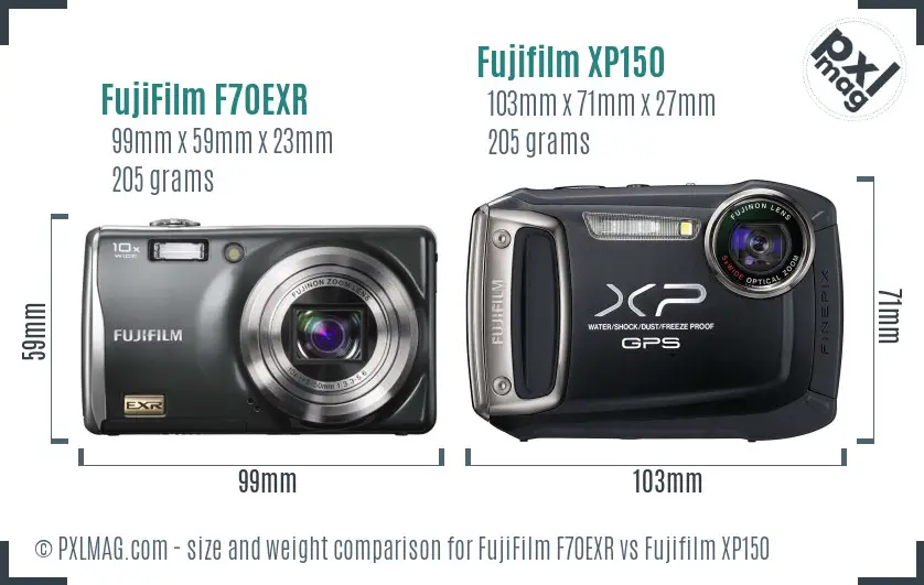 FujiFilm F70EXR vs Fujifilm XP150 size comparison