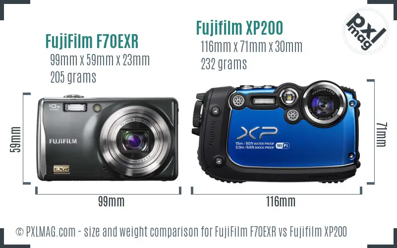 FujiFilm F70EXR vs Fujifilm XP200 size comparison FujiFilm F70EXR vs Fujifilm XP200 size comparison