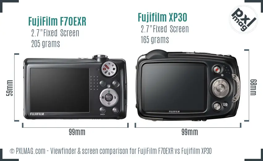 FujiFilm F70EXR vs Fujifilm XP30 Screen and Viewfinder comparison