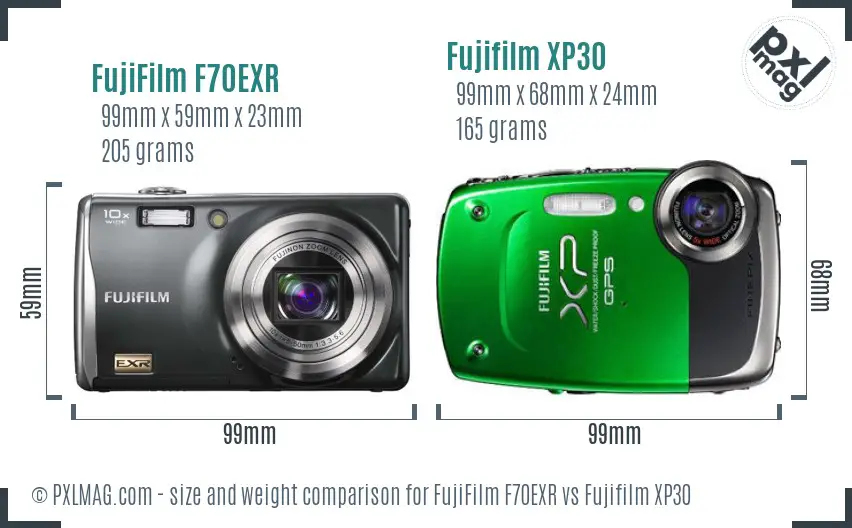 FujiFilm F70EXR vs Fujifilm XP30 size comparison