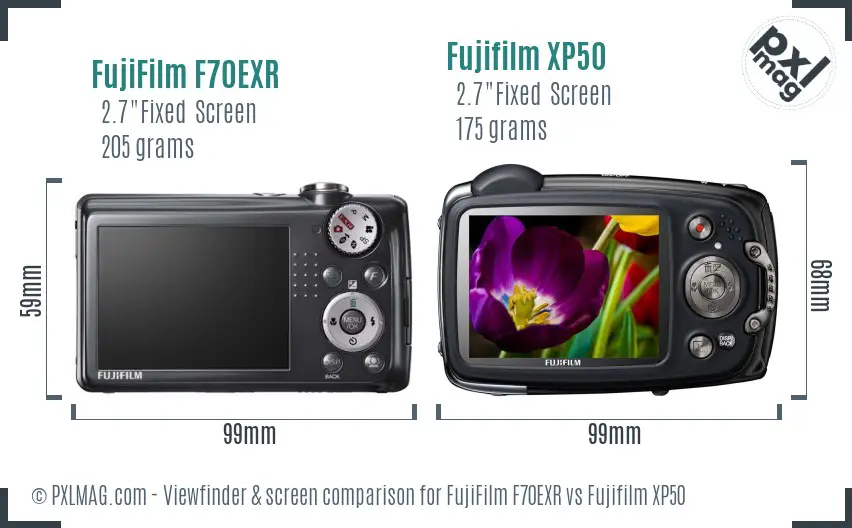 FujiFilm F70EXR vs Fujifilm XP50 Screen and Viewfinder comparison