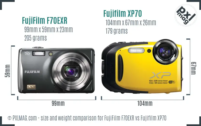 FujiFilm F70EXR vs Fujifilm XP70 size comparison