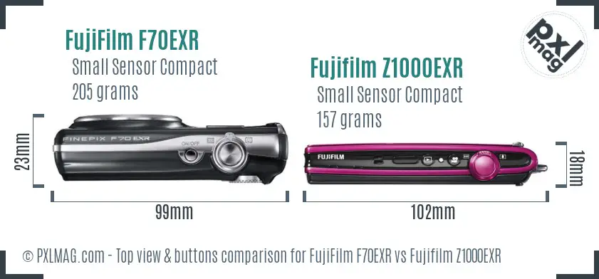 FujiFilm F70EXR vs Fujifilm Z1000EXR top view buttons comparison