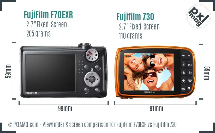 FujiFilm F70EXR vs Fujifilm Z30 Screen and Viewfinder comparison