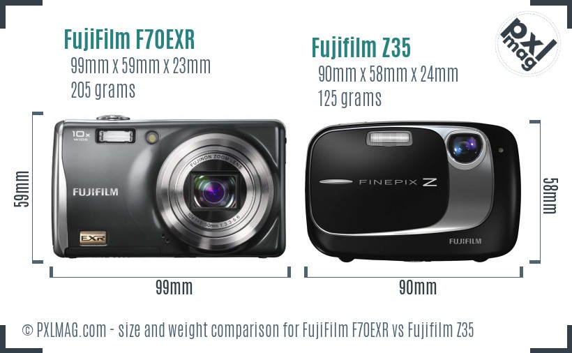 FujiFilm F70EXR vs Fujifilm Z35 size comparison FujiFilm F70EXR vs Fujifilm Z35 size comparison