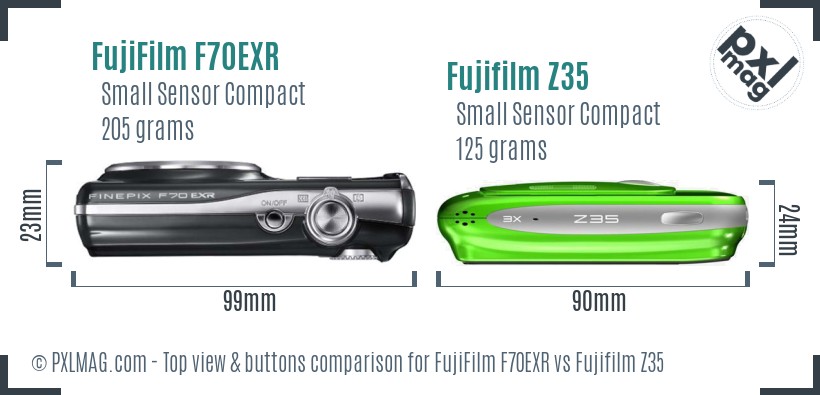 FujiFilm F70EXR vs Fujifilm Z35 top view buttons comparison
