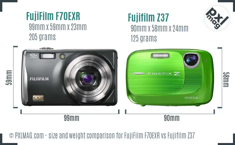 FujiFilm F70EXR vs Fujifilm Z37 size comparison