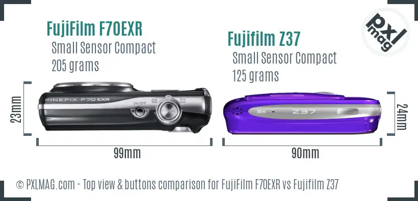 FujiFilm F70EXR vs Fujifilm Z37 top view buttons comparison