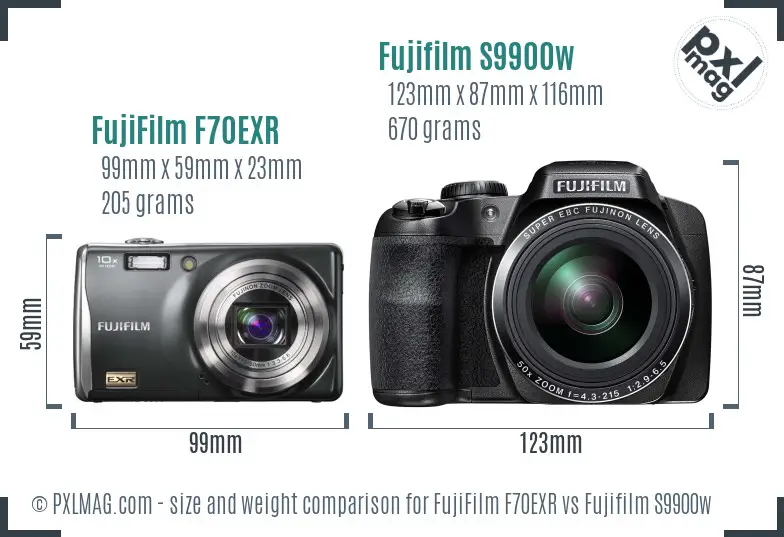 FujiFilm F70EXR vs Fujifilm S9900w size comparison