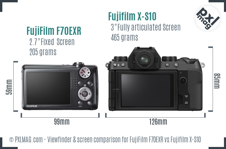 FujiFilm F70EXR vs Fujifilm X-S10 Screen and Viewfinder comparison