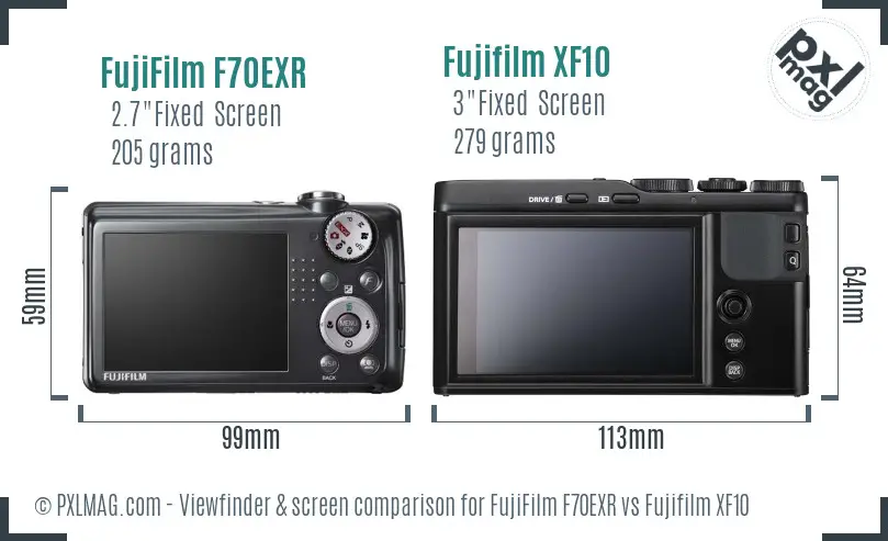 FujiFilm F70EXR vs Fujifilm XF10 Screen and Viewfinder comparison