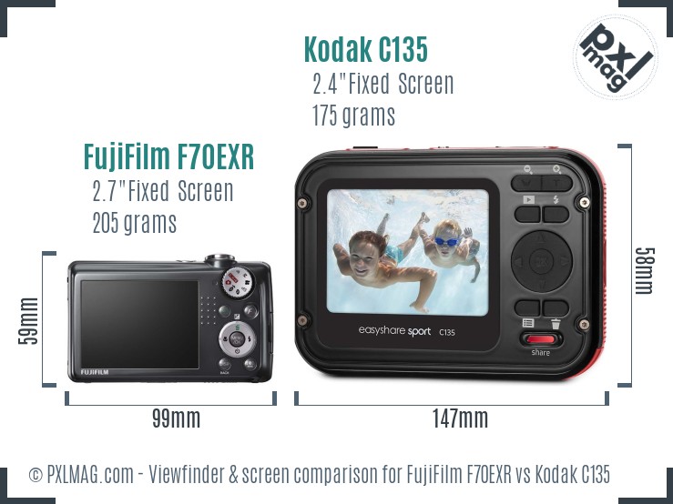 FujiFilm F70EXR vs Kodak C135 Screen and Viewfinder comparison
