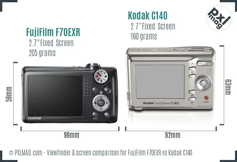 FujiFilm F70EXR vs Kodak C140 Screen and Viewfinder comparison