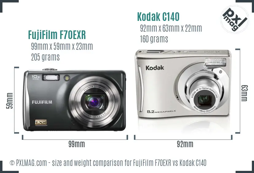 FujiFilm F70EXR vs Kodak C140 size comparison