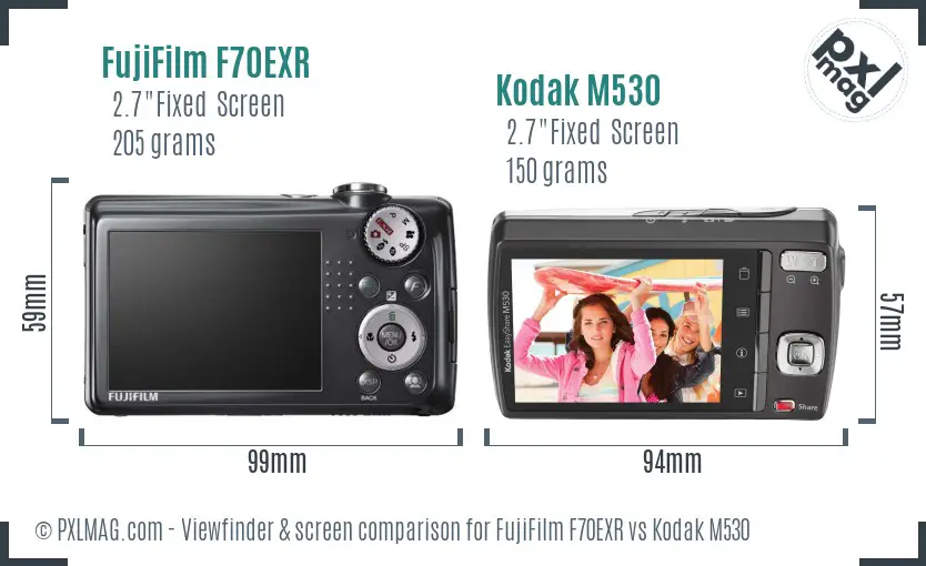 FujiFilm F70EXR vs Kodak M530 Screen and Viewfinder comparison
