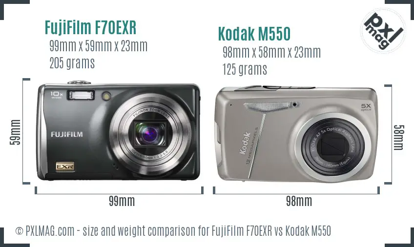 FujiFilm F70EXR vs Kodak M550 size comparison