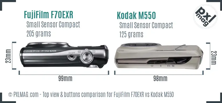 FujiFilm F70EXR vs Kodak M550 top view buttons comparison