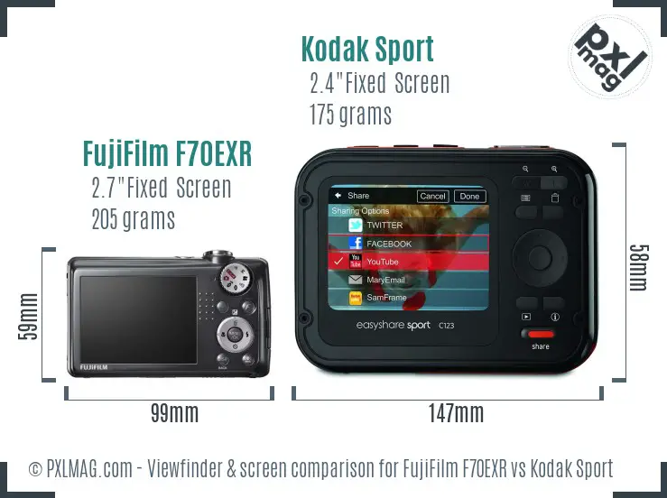 FujiFilm F70EXR vs Kodak Sport Screen and Viewfinder comparison