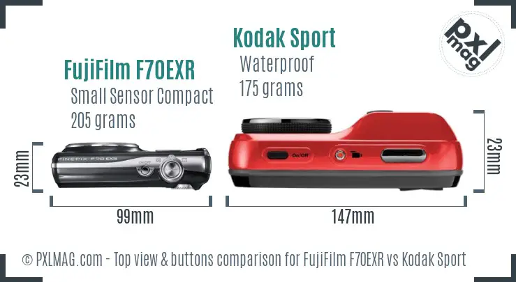 FujiFilm F70EXR vs Kodak Sport top view buttons comparison