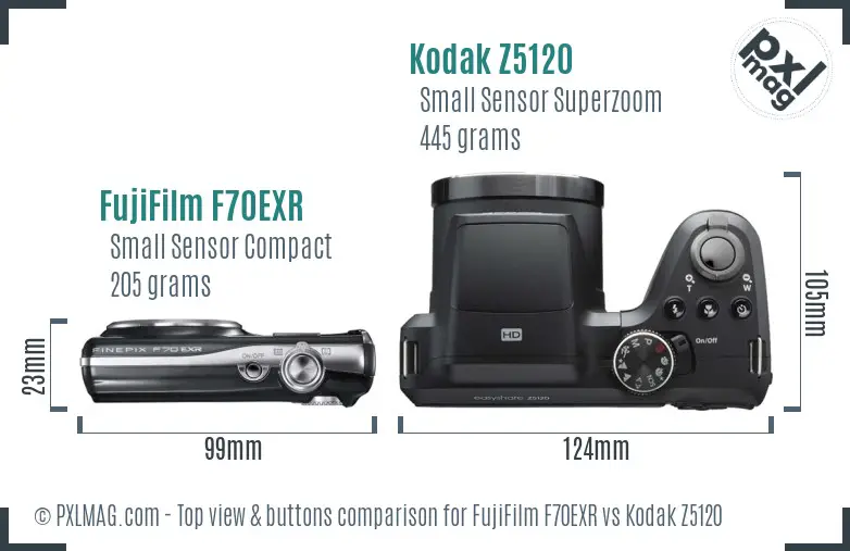 FujiFilm F70EXR vs Kodak Z5120 top view buttons comparison