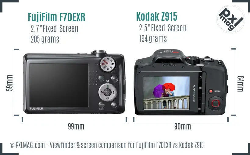 FujiFilm F70EXR vs Kodak Z915 Screen and Viewfinder comparison