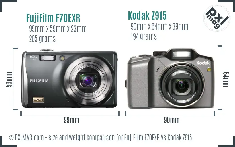 FujiFilm F70EXR vs Kodak Z915 size comparison