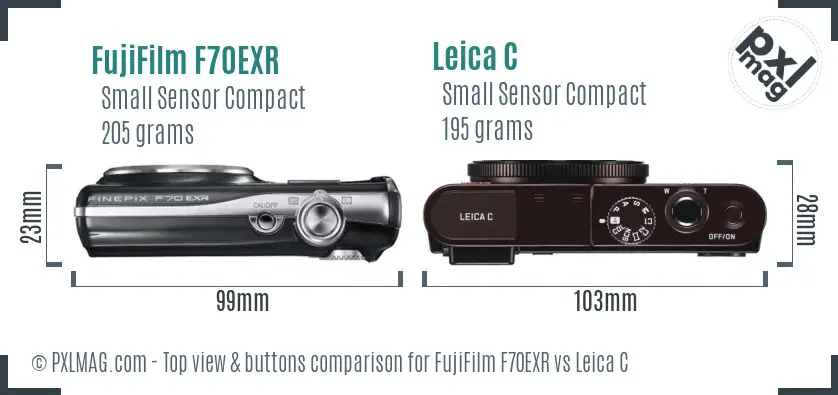 FujiFilm F70EXR vs Leica C top view buttons comparison