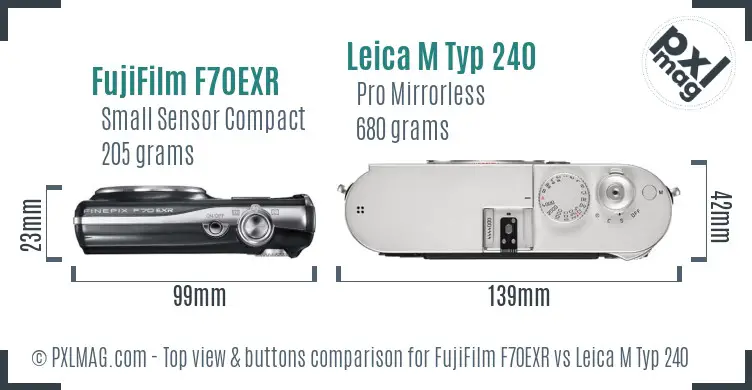 FujiFilm F70EXR vs Leica M Typ 240 top view buttons comparison