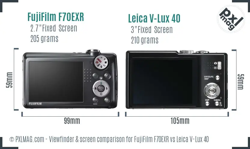 FujiFilm F70EXR vs Leica V-Lux 40 Screen and Viewfinder comparison