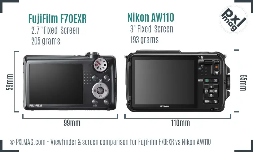 FujiFilm F70EXR vs Nikon AW110 Screen and Viewfinder comparison