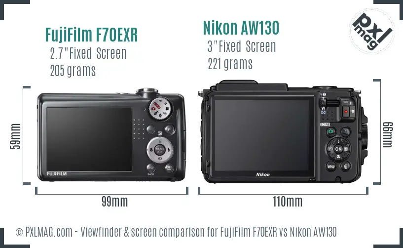 FujiFilm F70EXR vs Nikon AW130 Screen and Viewfinder comparison