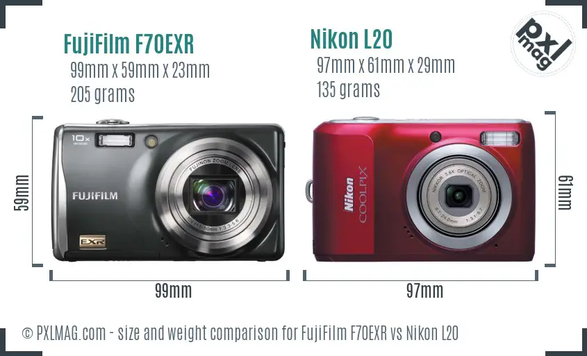 FujiFilm F70EXR vs Nikon L20 size comparison FujiFilm F70EXR vs Nikon L20 size comparison