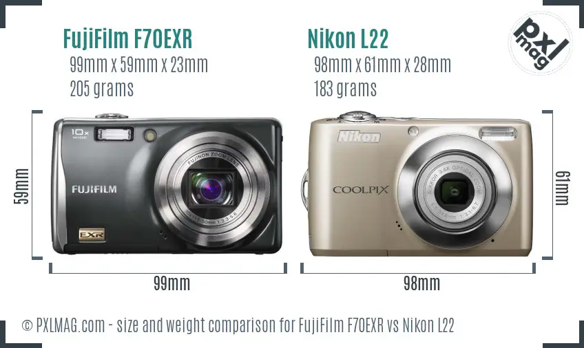 FujiFilm F70EXR vs Nikon L22 size comparison