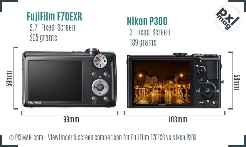 FujiFilm F70EXR vs Nikon P300 Screen and Viewfinder comparison