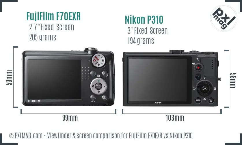 FujiFilm F70EXR vs Nikon P310 Screen and Viewfinder comparison