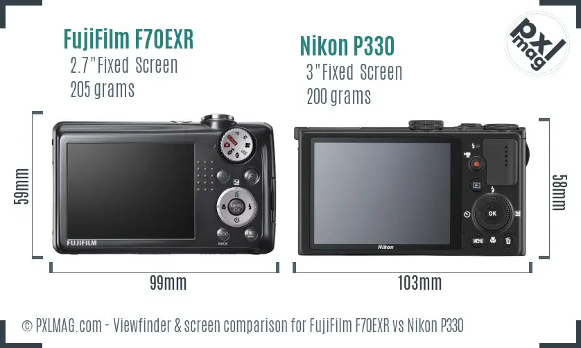 FujiFilm F70EXR vs Nikon P330 Screen and Viewfinder comparison