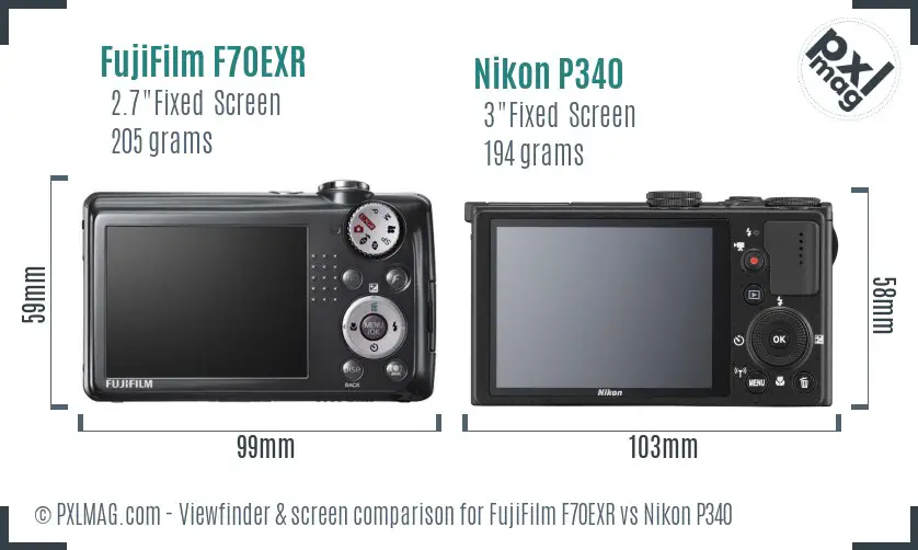 FujiFilm F70EXR vs Nikon P340 Screen and Viewfinder comparison