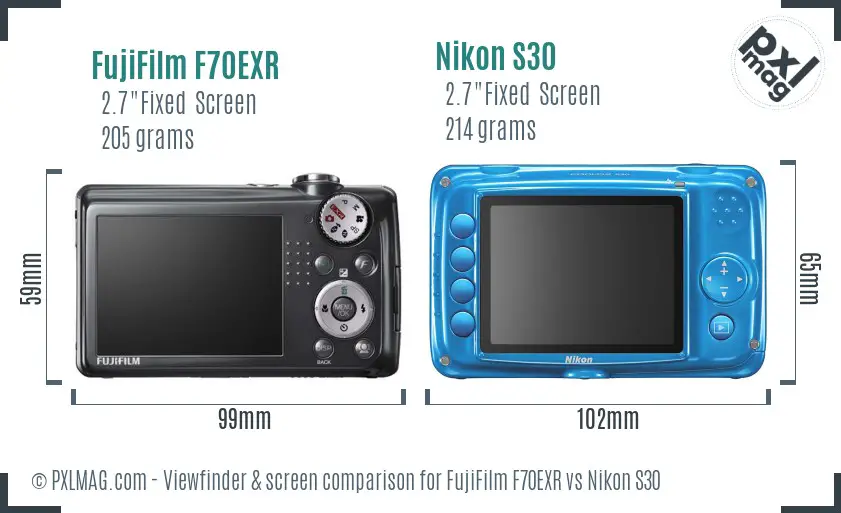 FujiFilm F70EXR vs Nikon S30 Screen and Viewfinder comparison