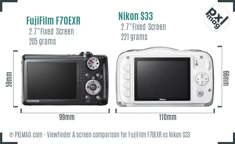 FujiFilm F70EXR vs Nikon S33 Screen and Viewfinder comparison