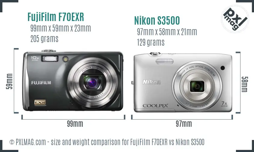 FujiFilm F70EXR vs Nikon S3500 size comparison