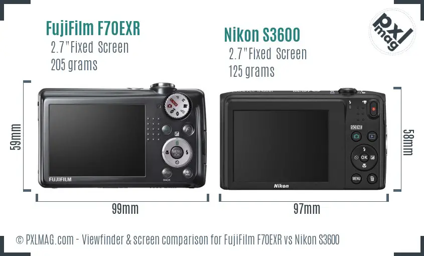FujiFilm F70EXR vs Nikon S3600 Screen and Viewfinder comparison