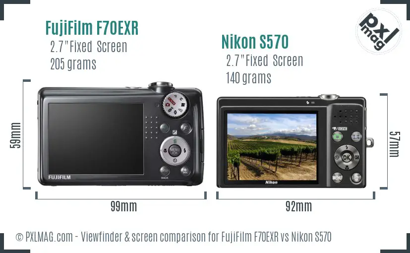 FujiFilm F70EXR vs Nikon S570 Screen and Viewfinder comparison