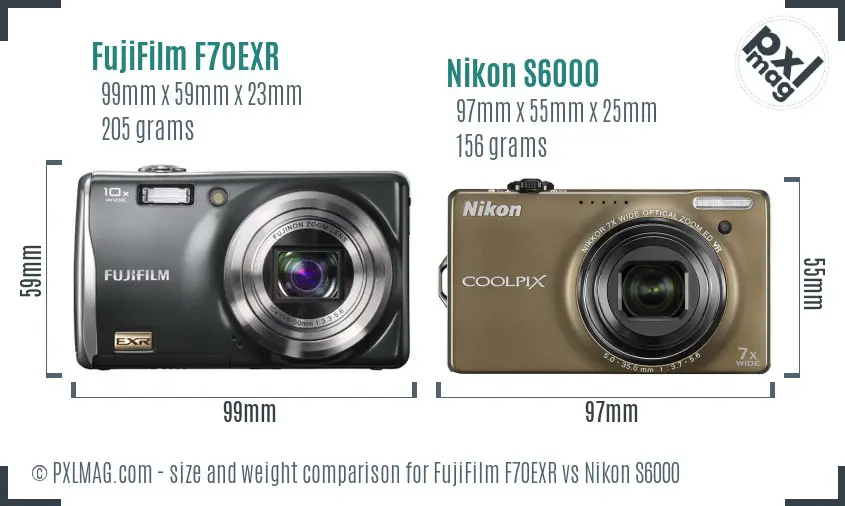 FujiFilm F70EXR vs Nikon S6000 size comparison FujiFilm F70EXR vs Nikon S6000 size comparison
