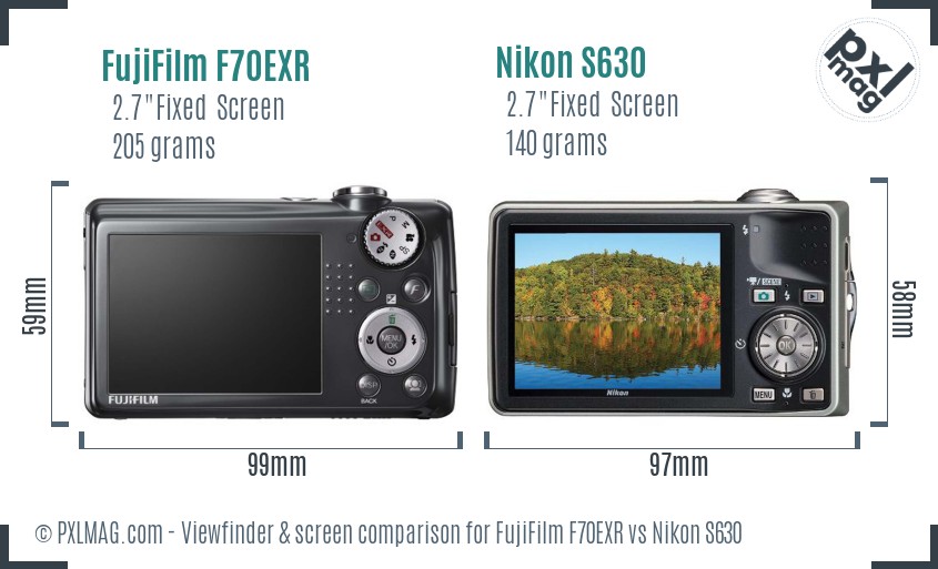 FujiFilm F70EXR vs Nikon S630 Screen and Viewfinder comparison